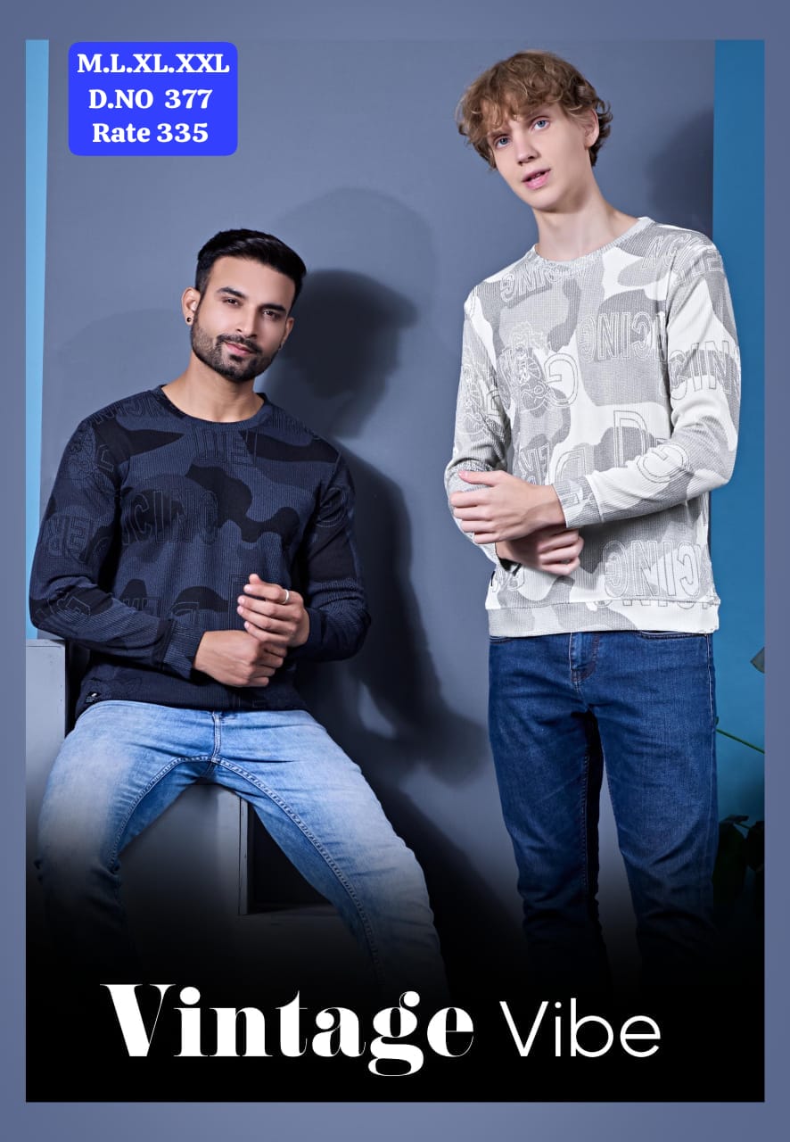 Men's Camo Print Ribbed Round Neck Full Sleeve T-Shirt | D.No. WL-377