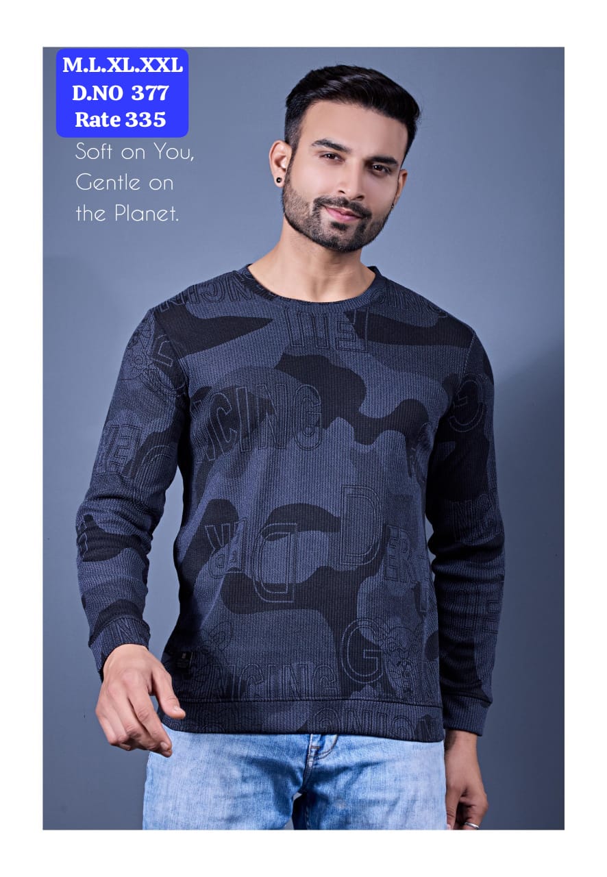 Men's Camo Print Ribbed Round Neck Full Sleeve T-Shirt | D.No. WL-377