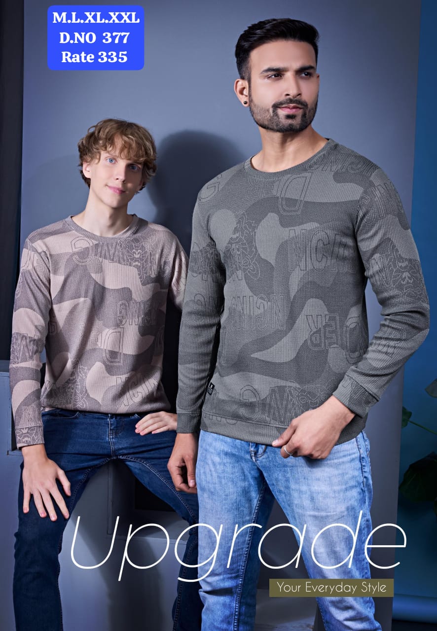 Men's Camo Print Ribbed Round Neck Full Sleeve T-Shirt | D.No. WL-377