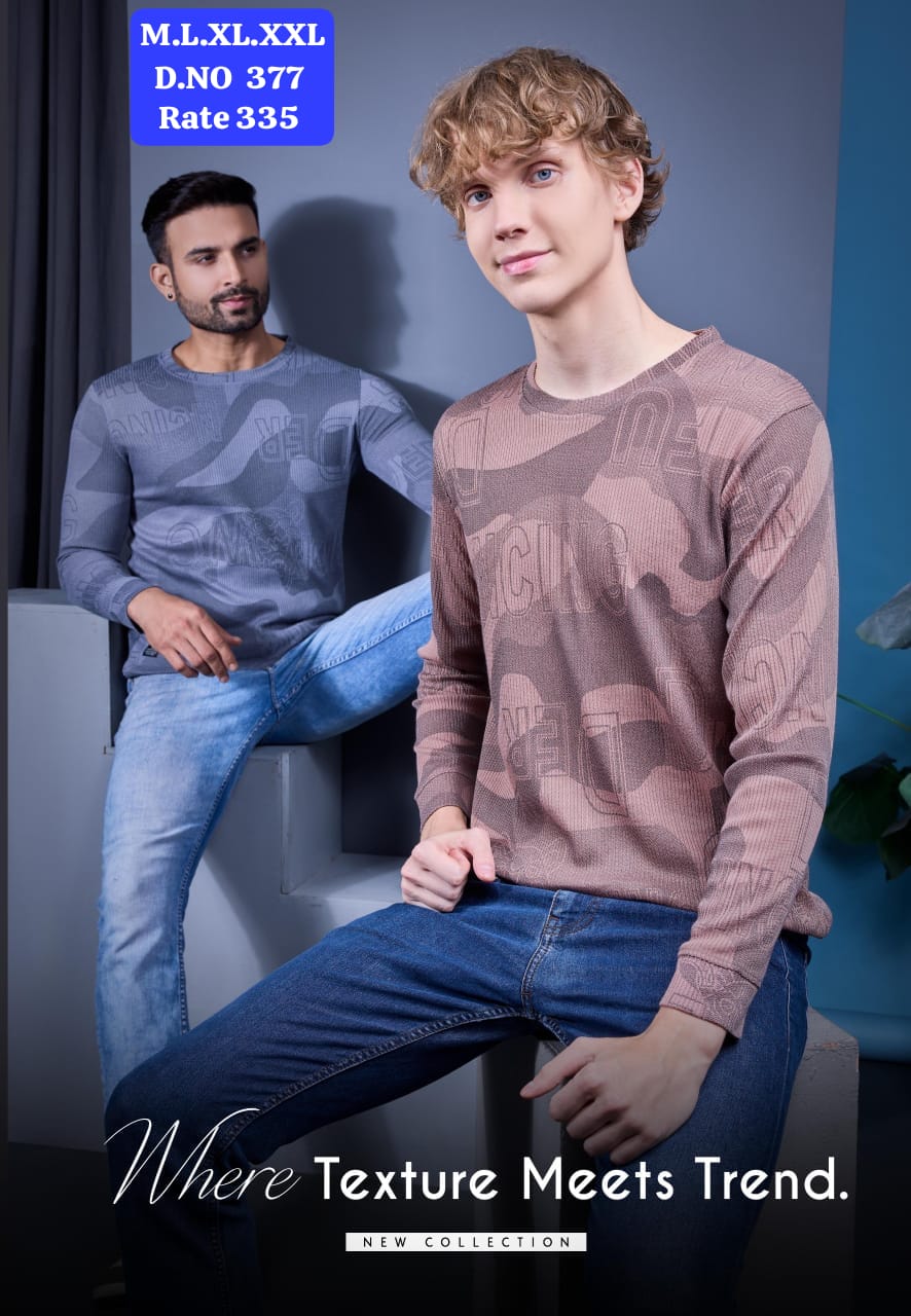 Men's Camo Print Ribbed Round Neck Full Sleeve T-Shirt | D.No. WL-377