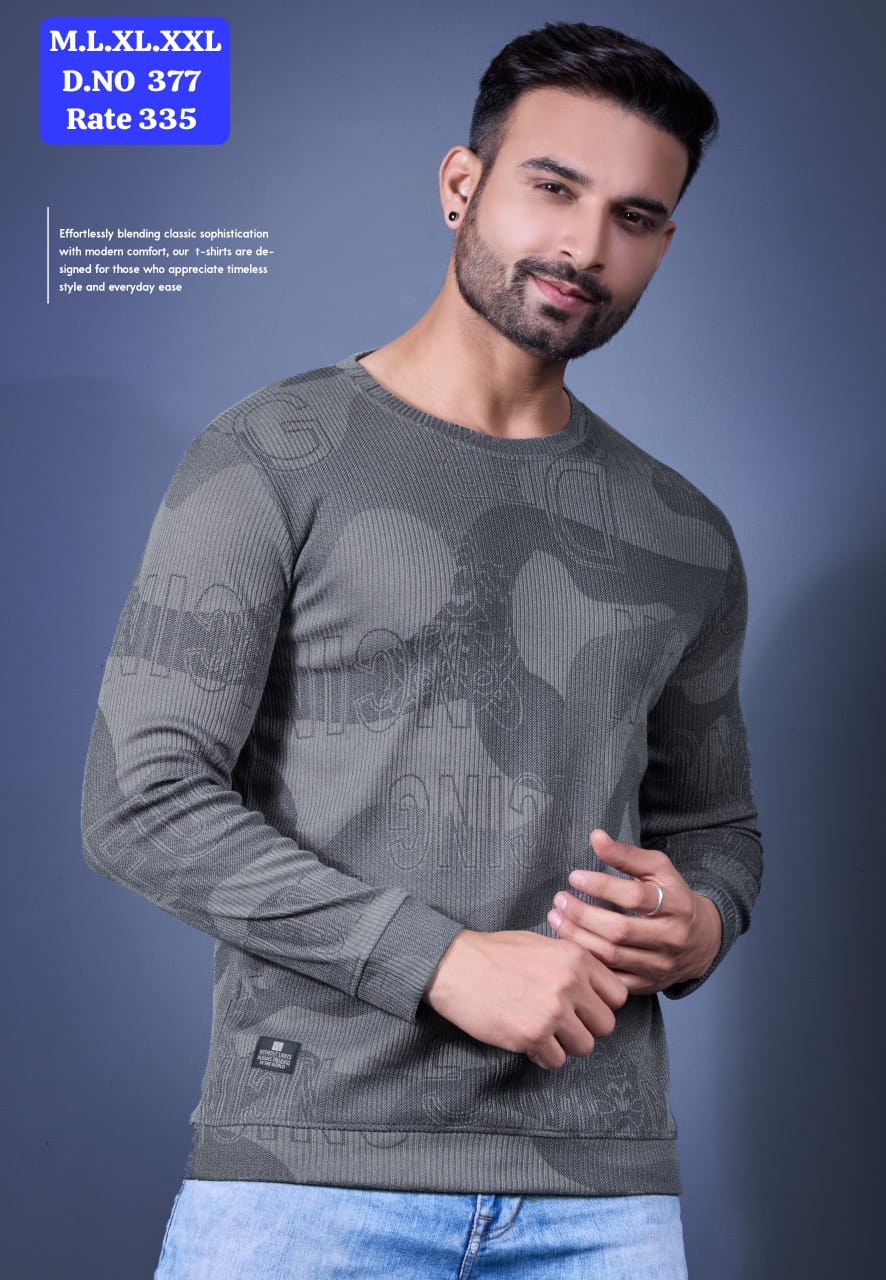 Men's Camo Print Ribbed Round Neck Full Sleeve T-Shirt | D.No. WL-377