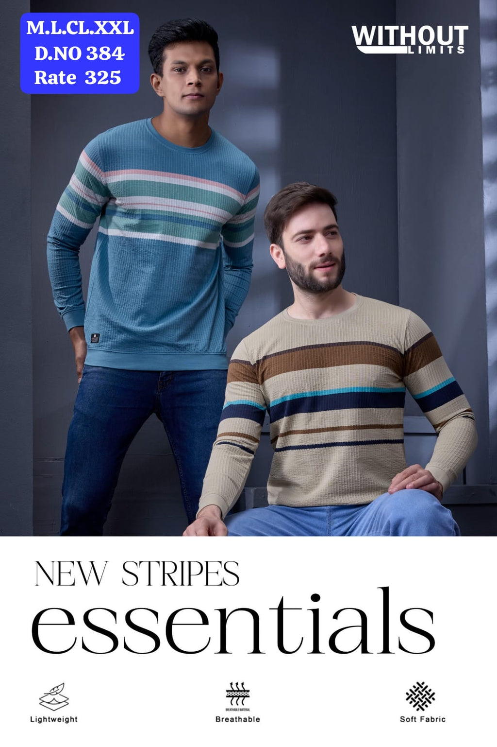 Men's Jacquard Vertical Autostripes Round Neck Full Sleeve T-Shirt | D.No.WL-384