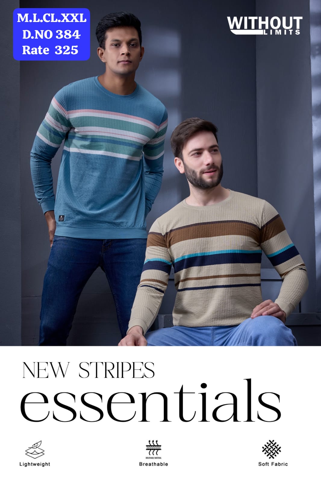 Men's Jacquard Vertical Autostripes Round Neck Full Sleeve T-Shirt | D.No.WL-384