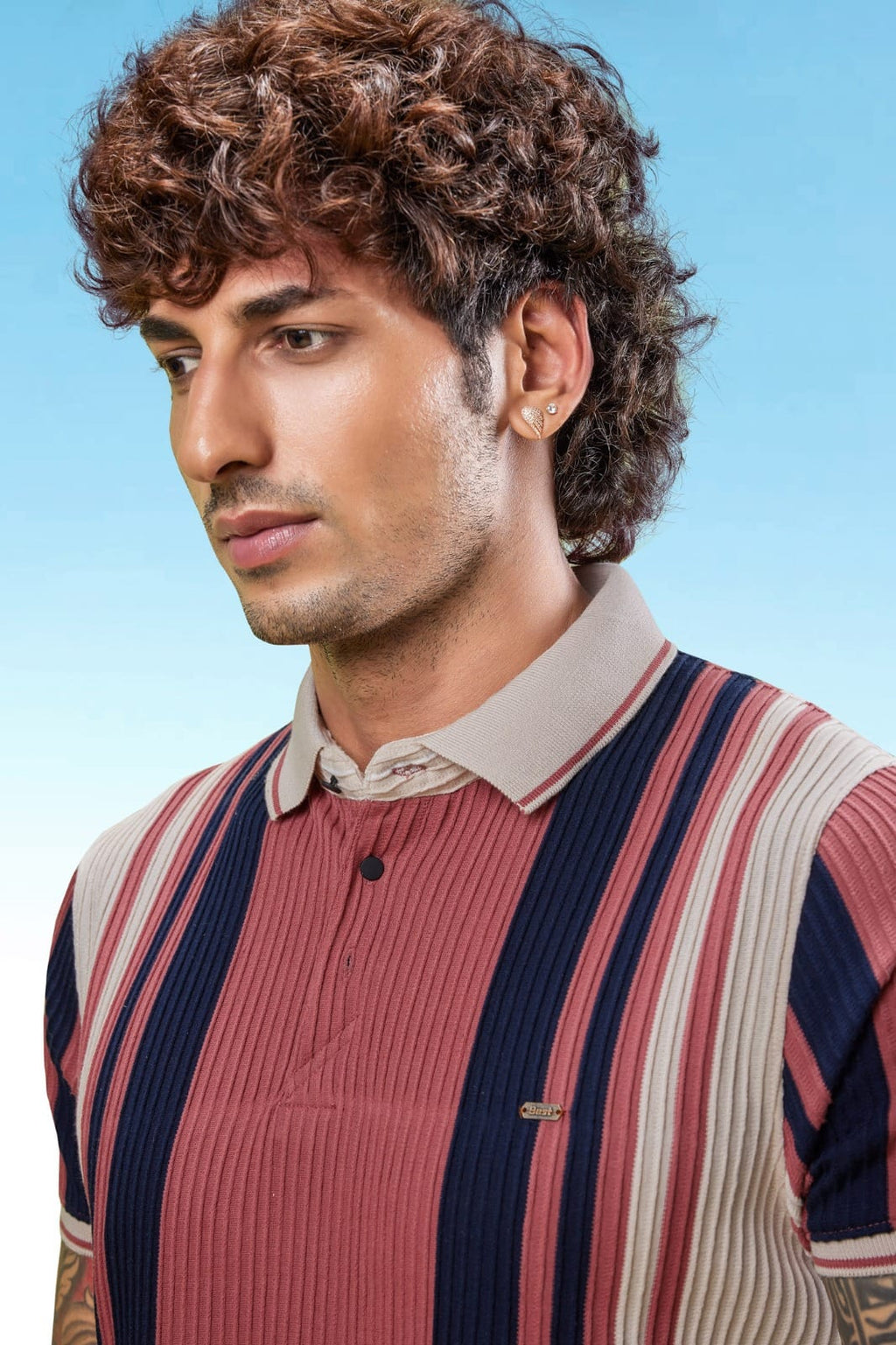 Men's Vertical Stripes Ribbed Collar Polo T-Shirt | Summer Stripes Collection | D.No. DLH-93