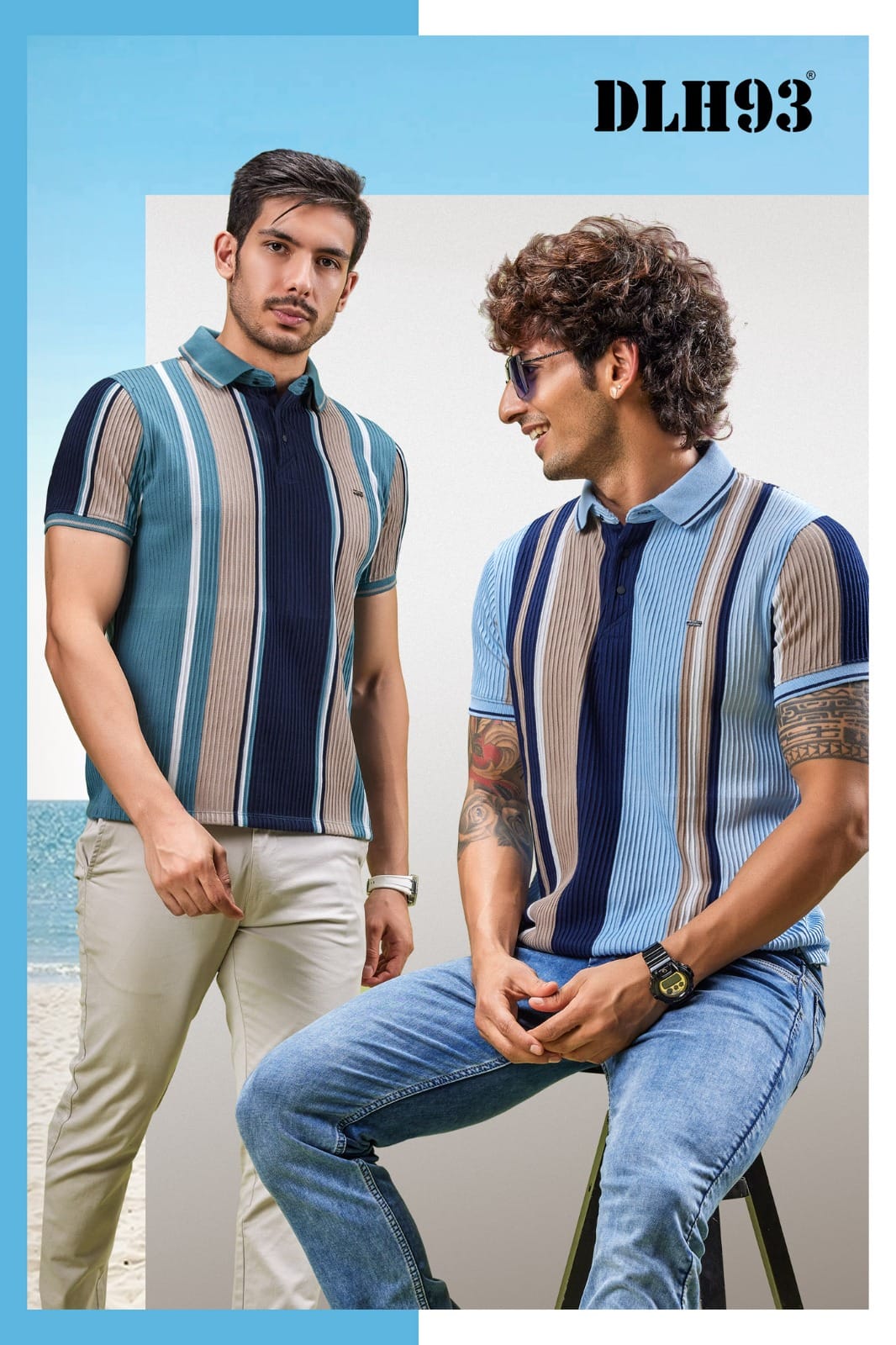 Men's Vertical Stripes Ribbed Collar Polo T-Shirt | Summer Stripes Collection | D.No. DLH-93
