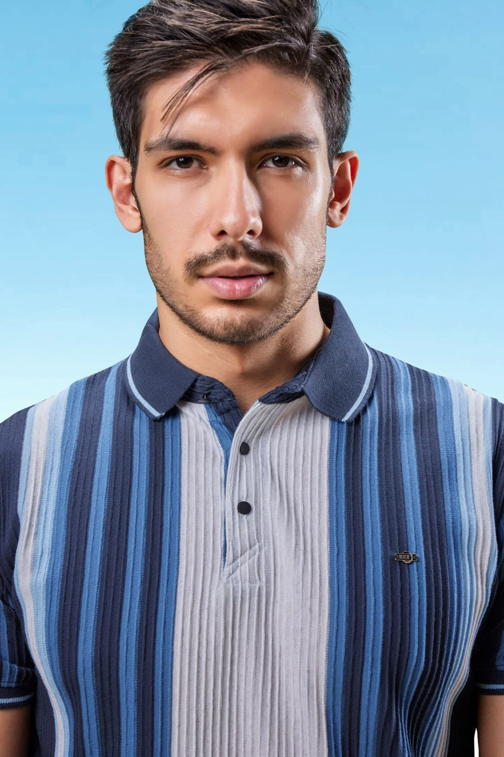Men's Vertical Stripes Ribbed Collar Polo T-Shirt | Summer Stripes Collection | D.No. DLH-93