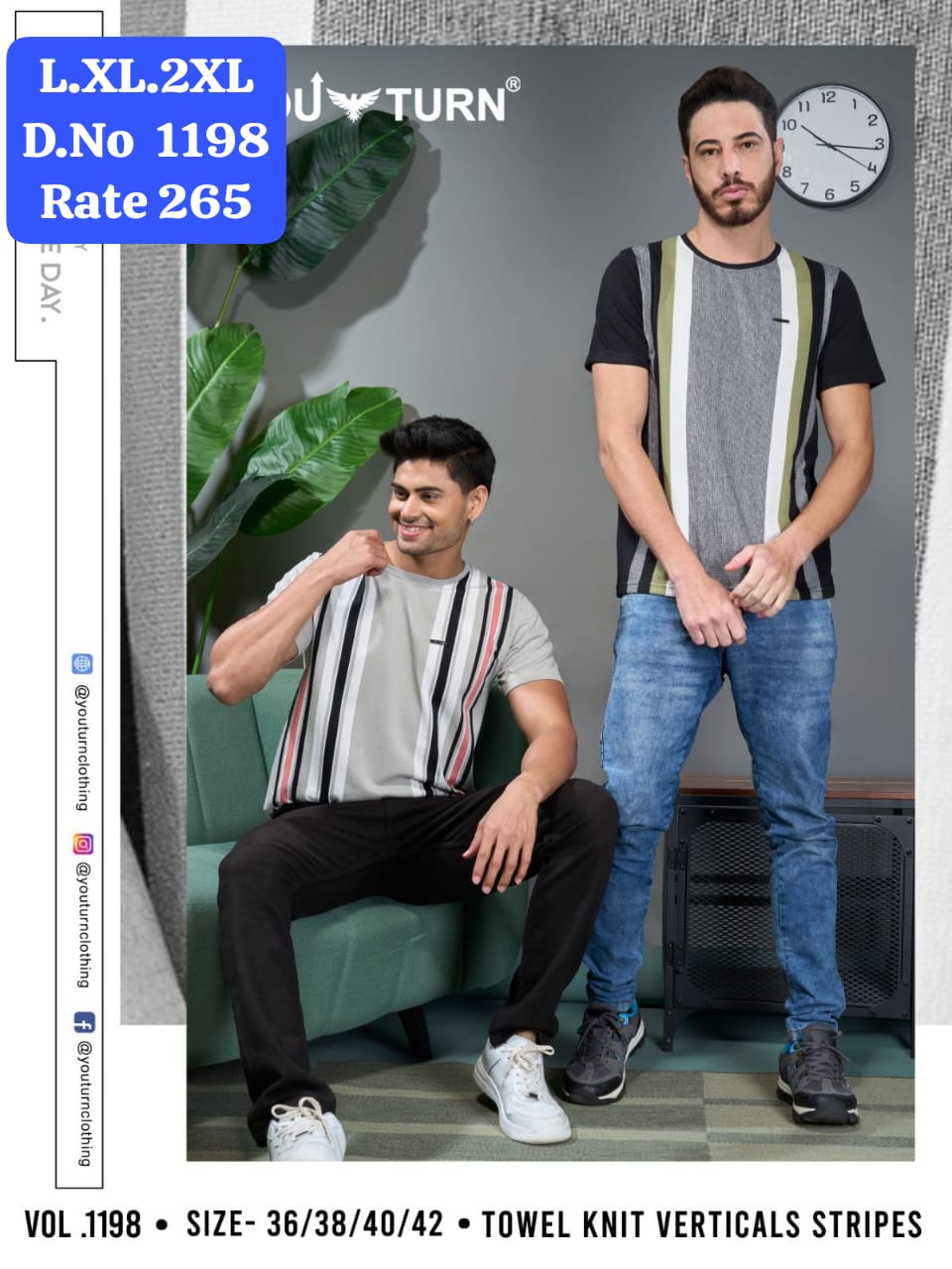 Vol.1198 Men's Towel Knit Vertical Stripes T-Shirt | YouTurn