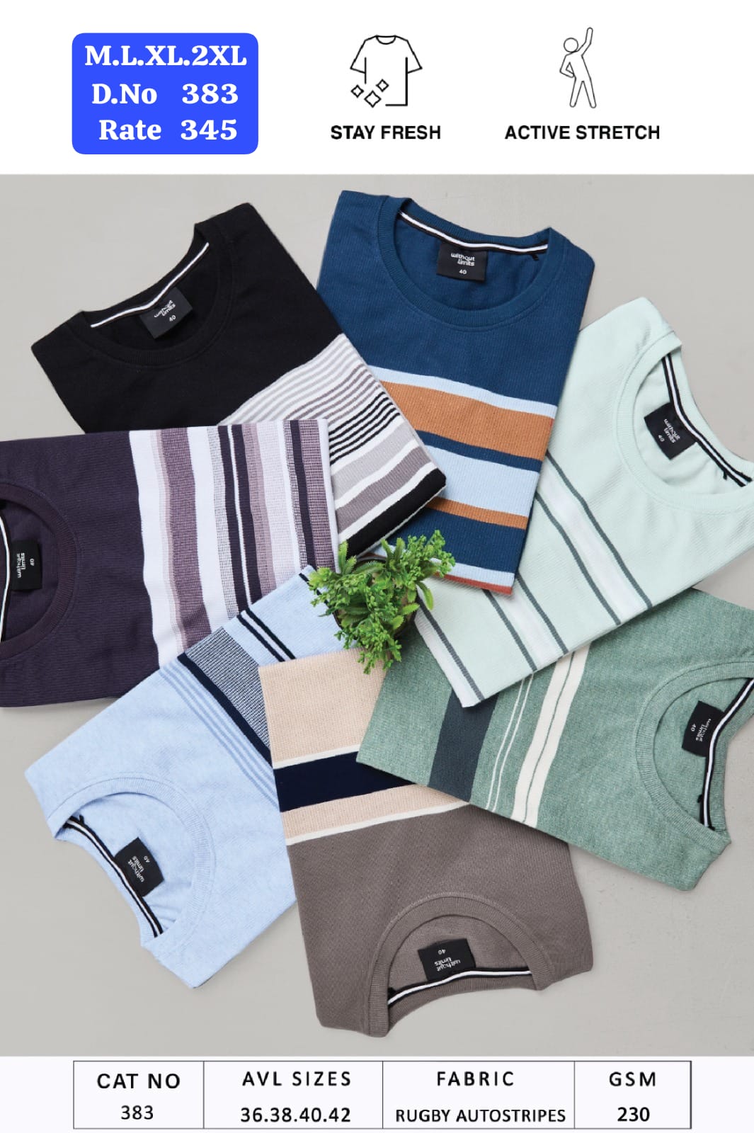 Men's Rugby Autostripes T-Shirt | Stay Fresh & Active Stretch | D.No 383