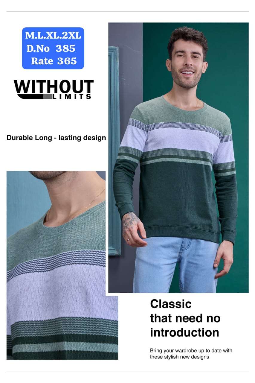 Without Limits Men's Full Sleeve Striped Sweatshirt | Durable Knit | D.No 385 | M, L, XL, 2XL