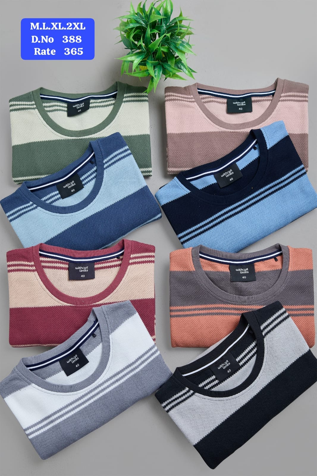 Men's Horizontal Stripe Knit T-Shirt | 7 Colours | D.No 388 | Without Limits