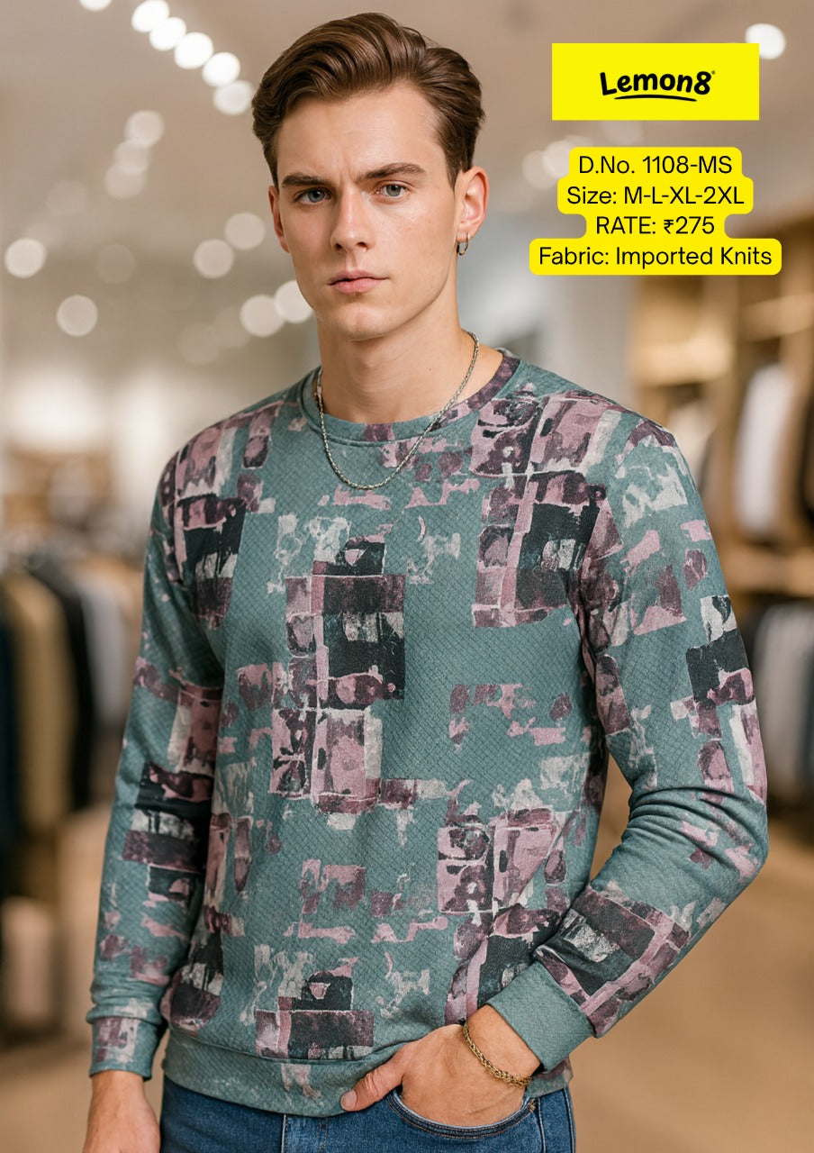 Men's Full Sleeve AOP Abstract Print Sweatshirt | Imported Knits | D.No 1108-MS | Lemon8