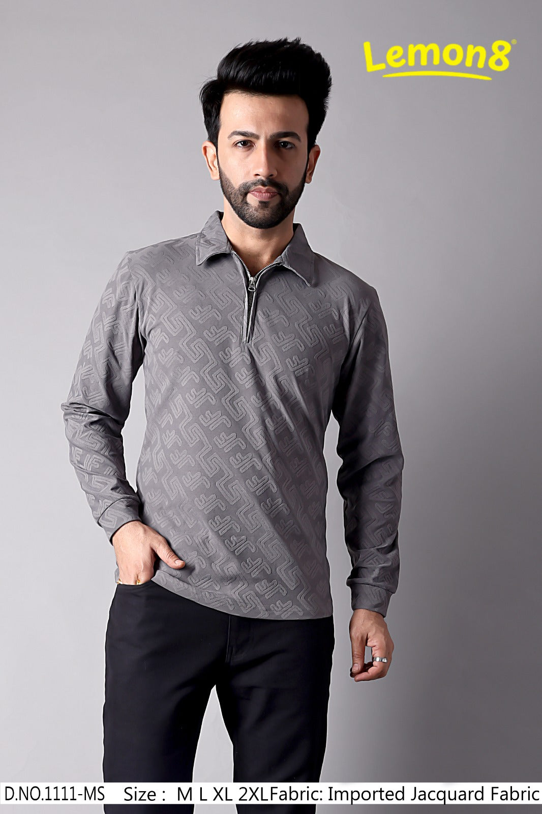 Men's Full Sleeve Half Zip Polo Collar Jacquard Sweatshirt | D.No 1111-MS | Lemon8