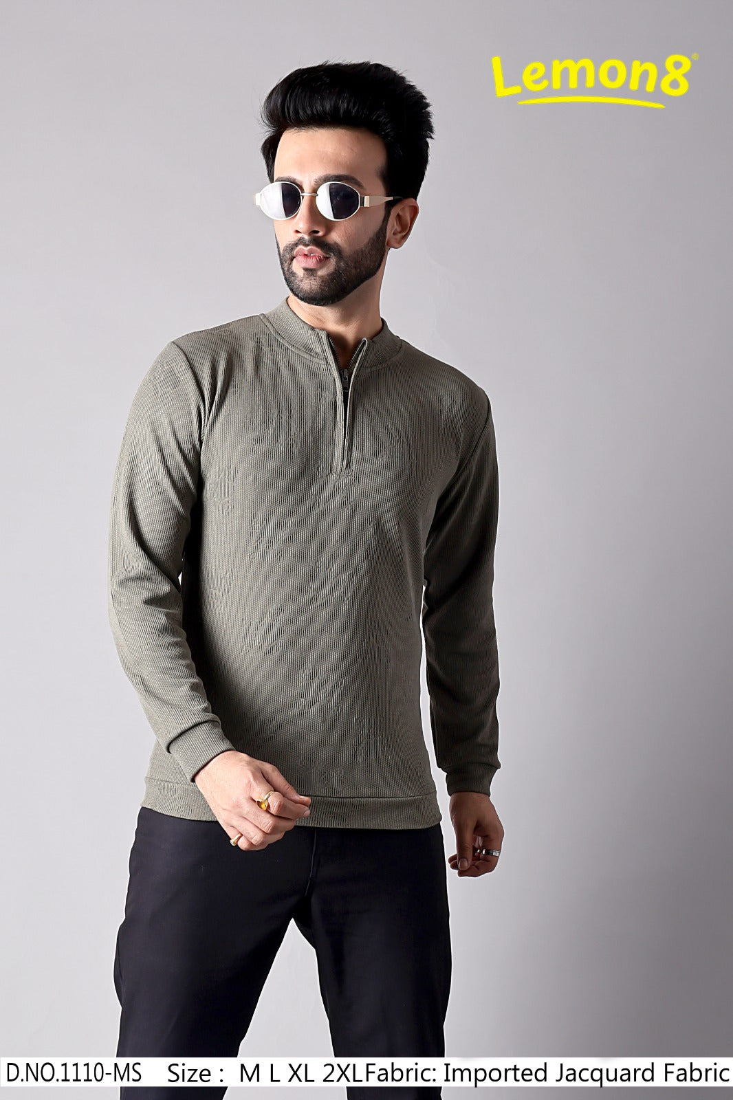 Men's Half Zip Jacquard Sweatshirt | Imported Jacquard Fabric | D.No 1110-MS | Lemon8