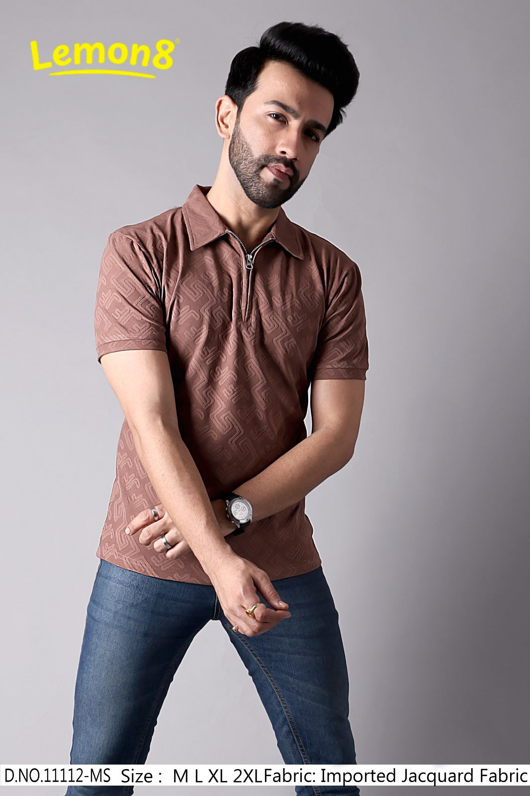 Men's Jacquard Zip Polo T-Shirt – Mocha Brown | Imported Fabric  | Lemon8