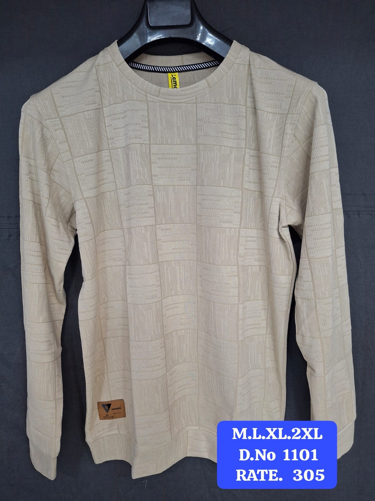 Men's Textured Full Sleeve T-Shirt – Cream Beige | Self-Pattern Knit Fabric | Lemon8