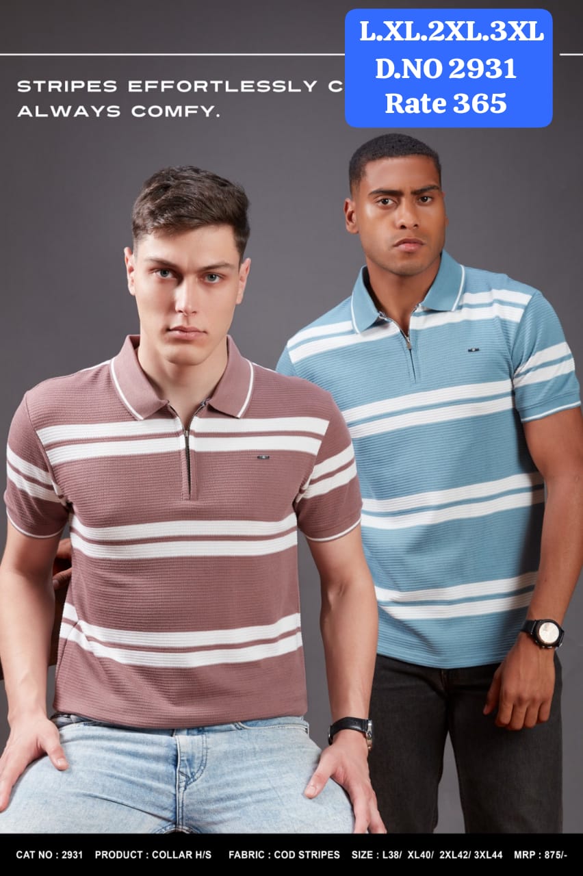 Men's Striped Half Sleeve Polo T-Shirt | COD Stripes | Mauve & Sky Blue | Purple Haze