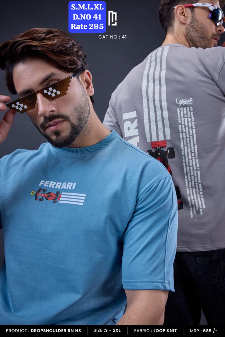 Motorsport Legends Oversized Graphic Tee | Drop Shoulder Loop Knit | PH-41
