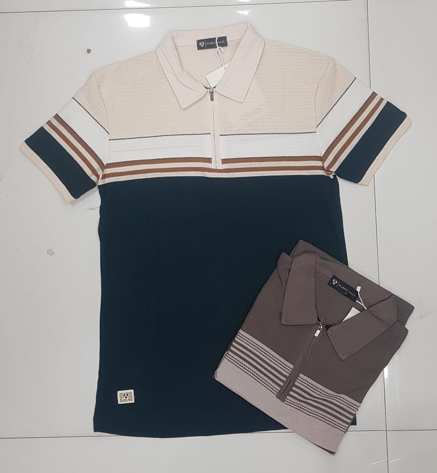 Zip Collar Colour Block Polo | Textured Knit | PH-3021