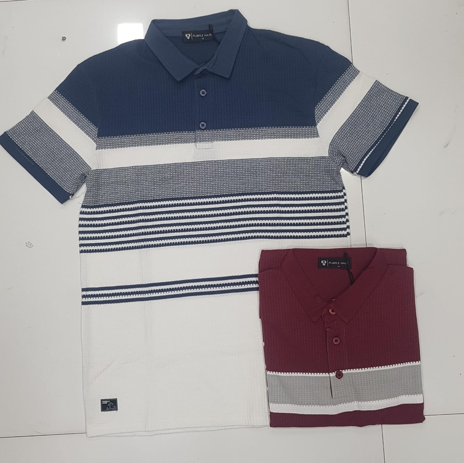 Men's Striped Half Sleeve Polo T-Shirt | Purple Haze