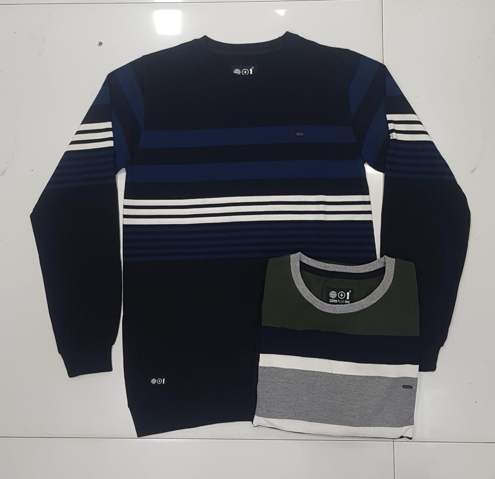 Zero Plus One Stripe Colour Block Sweatshirt | Full Sleeve Crew Neck | 521-GL