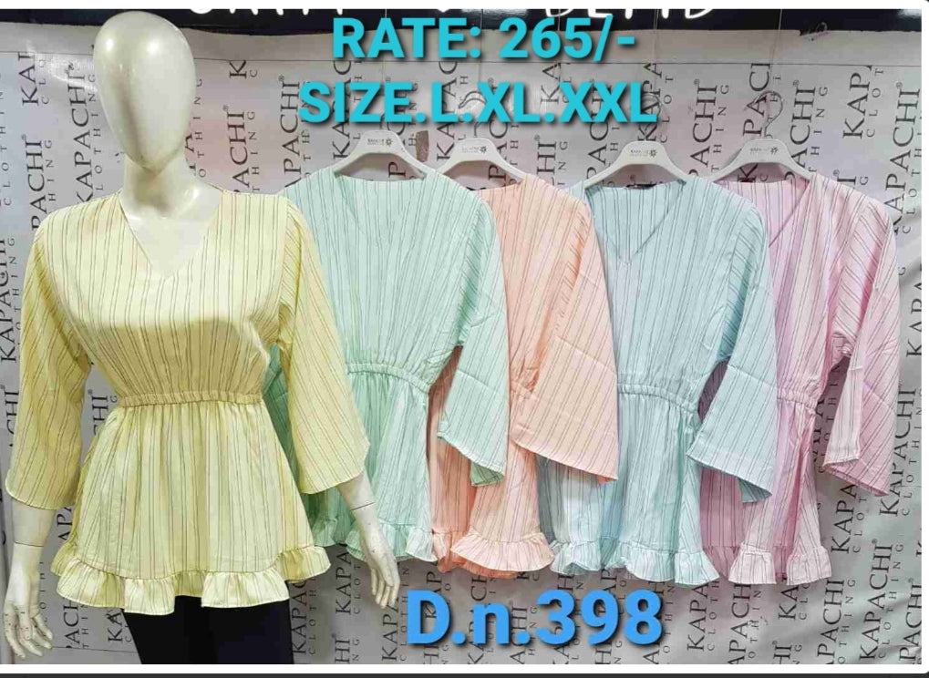 Pastel Stripe Peplum Top | Ruffle Hem | V-Neck | D.N. 398 | Miss Kapachi