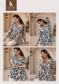 Abstract Floral Print Peplum Kurti Top | Button Placket | 3/4 Sleeves | Zero+1