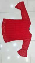 Red Crochet Net Top | Full Sleeves | Sheer Lace Overlay | Zero+1