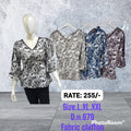 Geometric Print Chiffon Top – Lace V-Neck Bell Sleeve Women's Top | Zero+1
