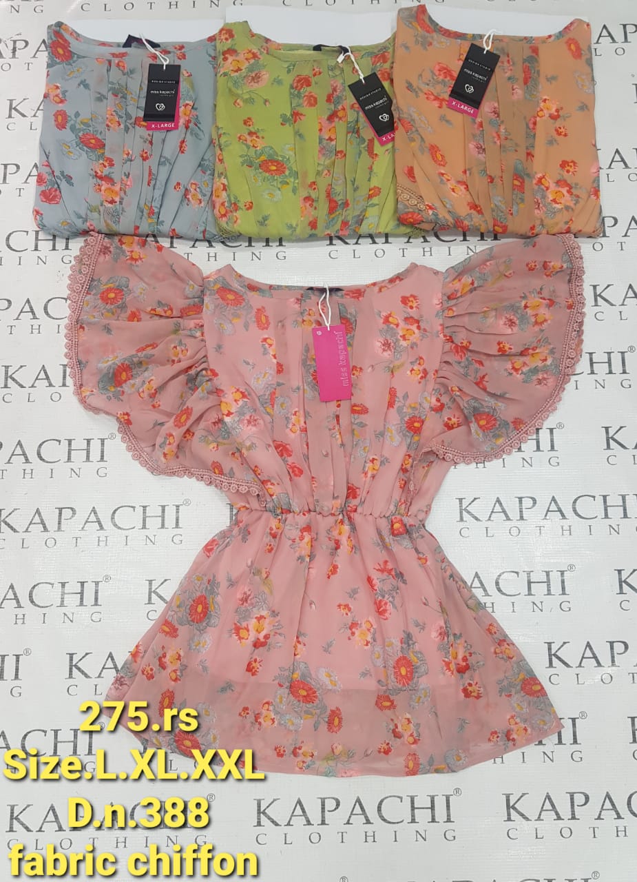Chiffon Floral Print Puff Sleeve Top | Lace Trim | Elasticated Waist | Miss Kapachi