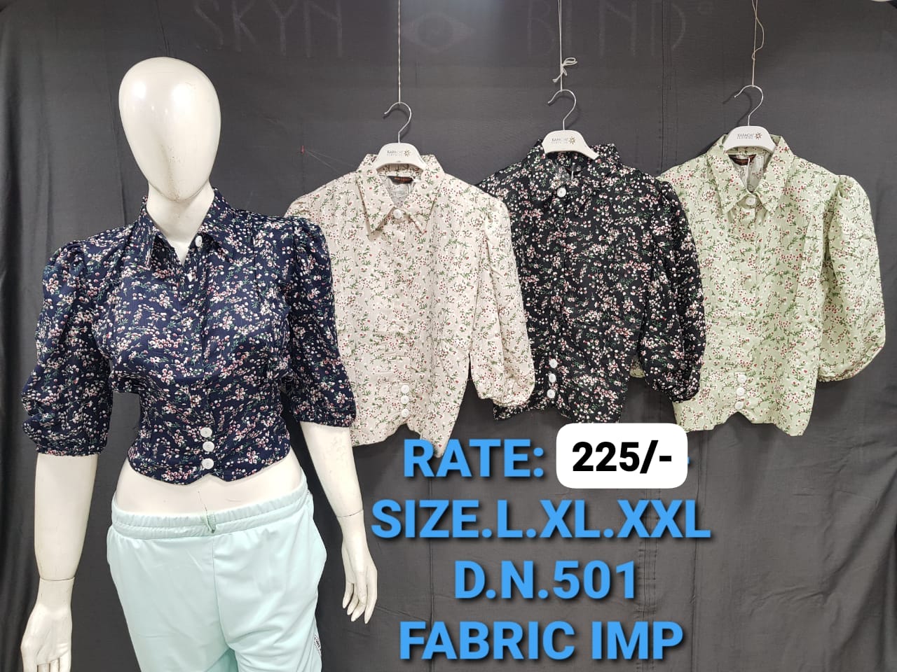 Ditsy Floral Crop Shirt | Puff Sleeves | Collar Neck | D.N. 501 | Miss Kapachi