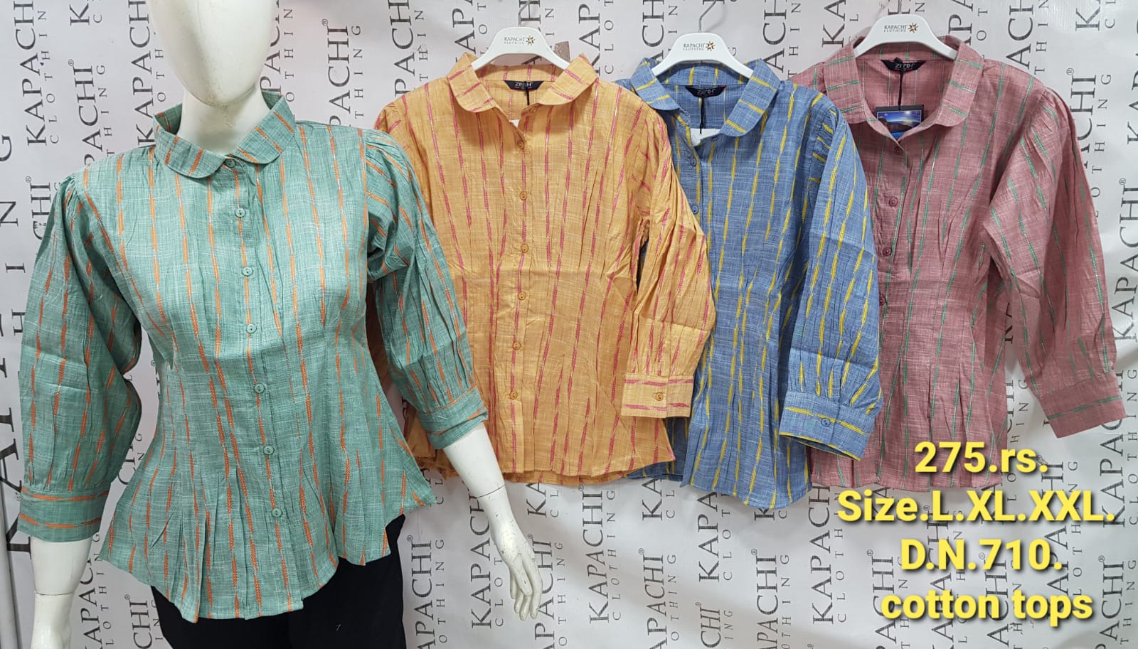 Cotton Ikat Stripe Peplum Shirt | Full Sleeves | Peter Pan Collar | D.N. 710 | Zero+1