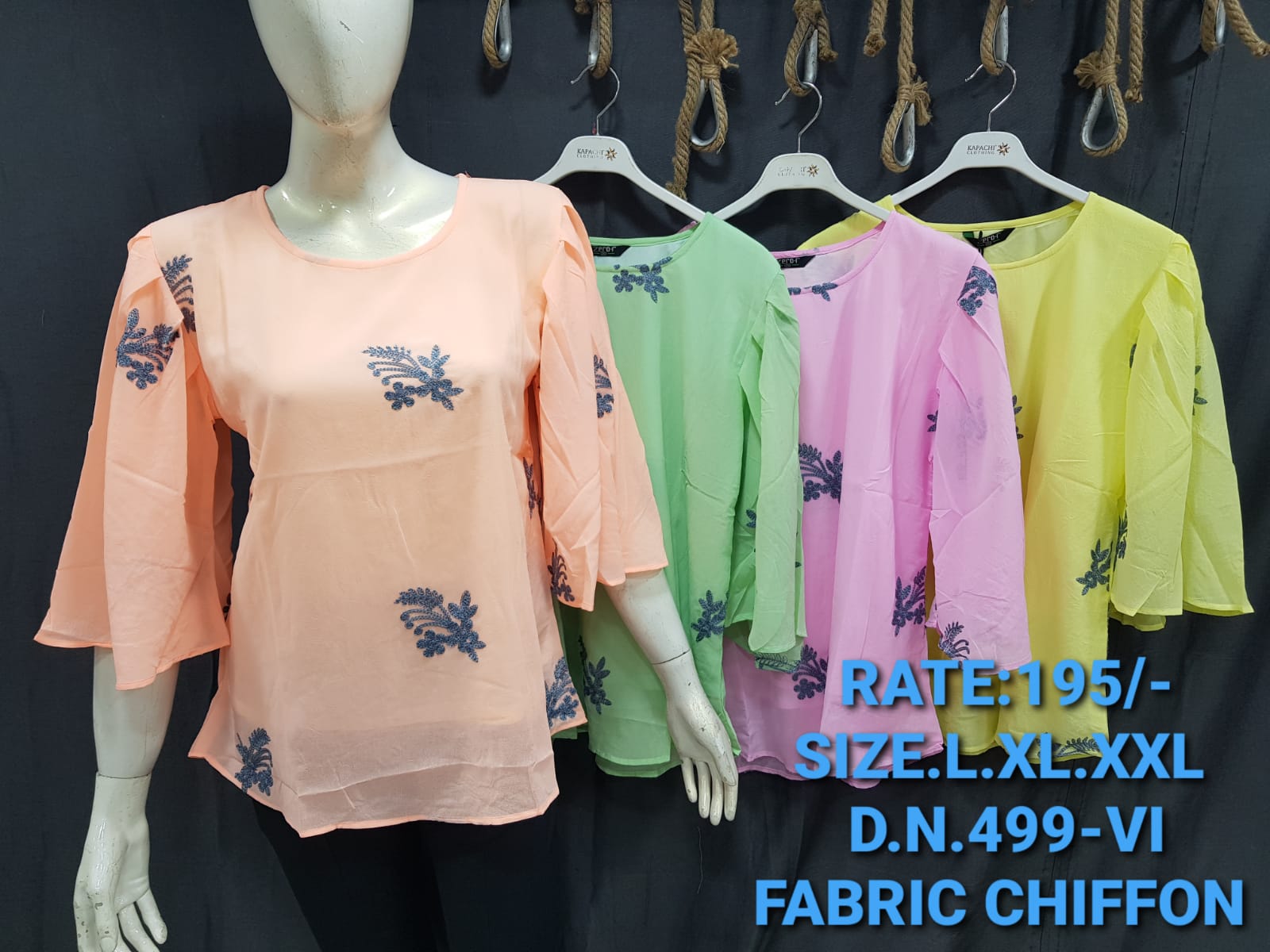 Women's Chiffon Embroidered Bell Sleeve Top | Festive & Casual Wear | Sizes L-XXL | Zero+1