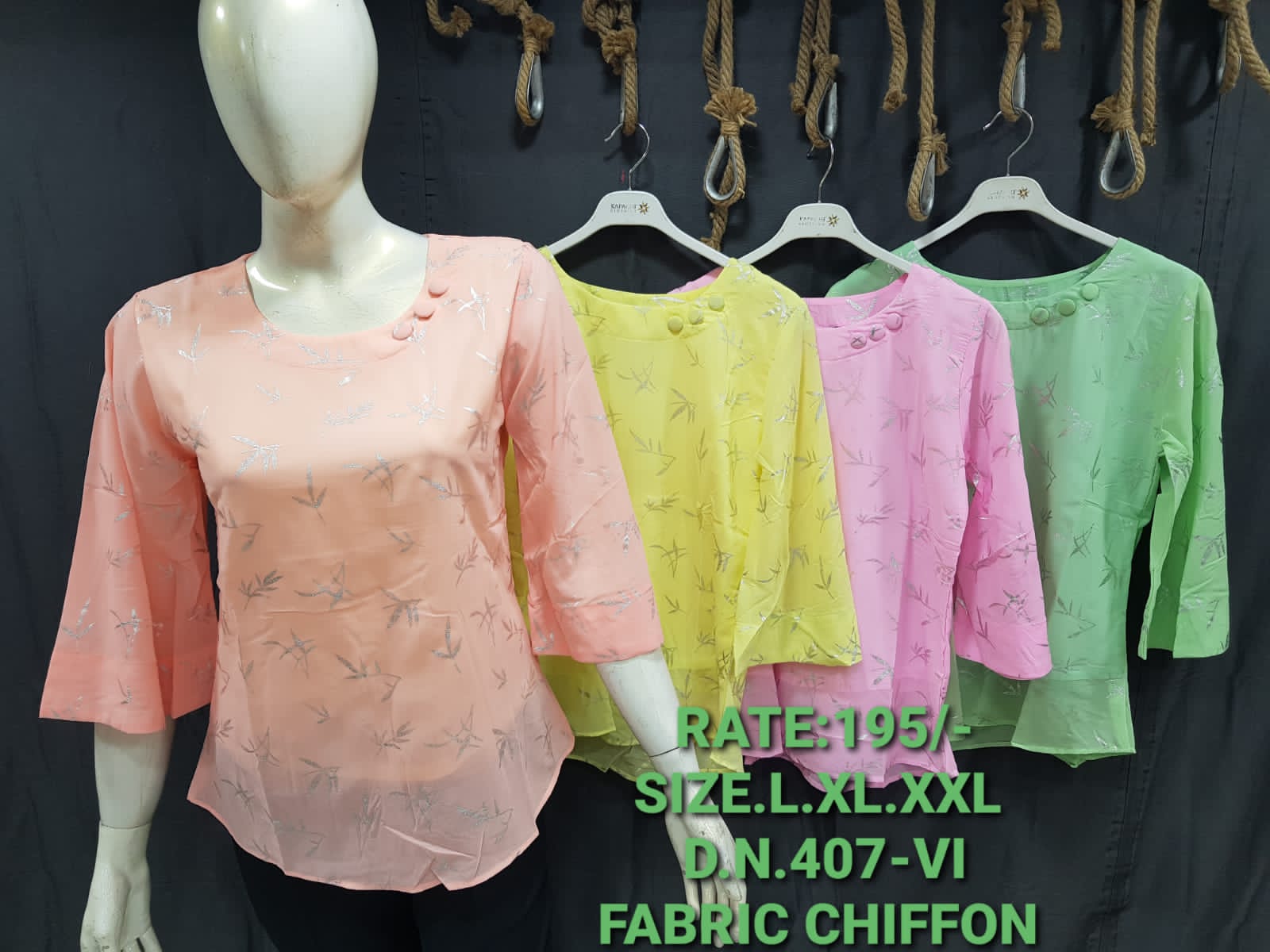 Women's Chiffon Printed Bell Sleeve Top | Button Neck | Ethnic & Casual Wear | L-XXL | Zero+1