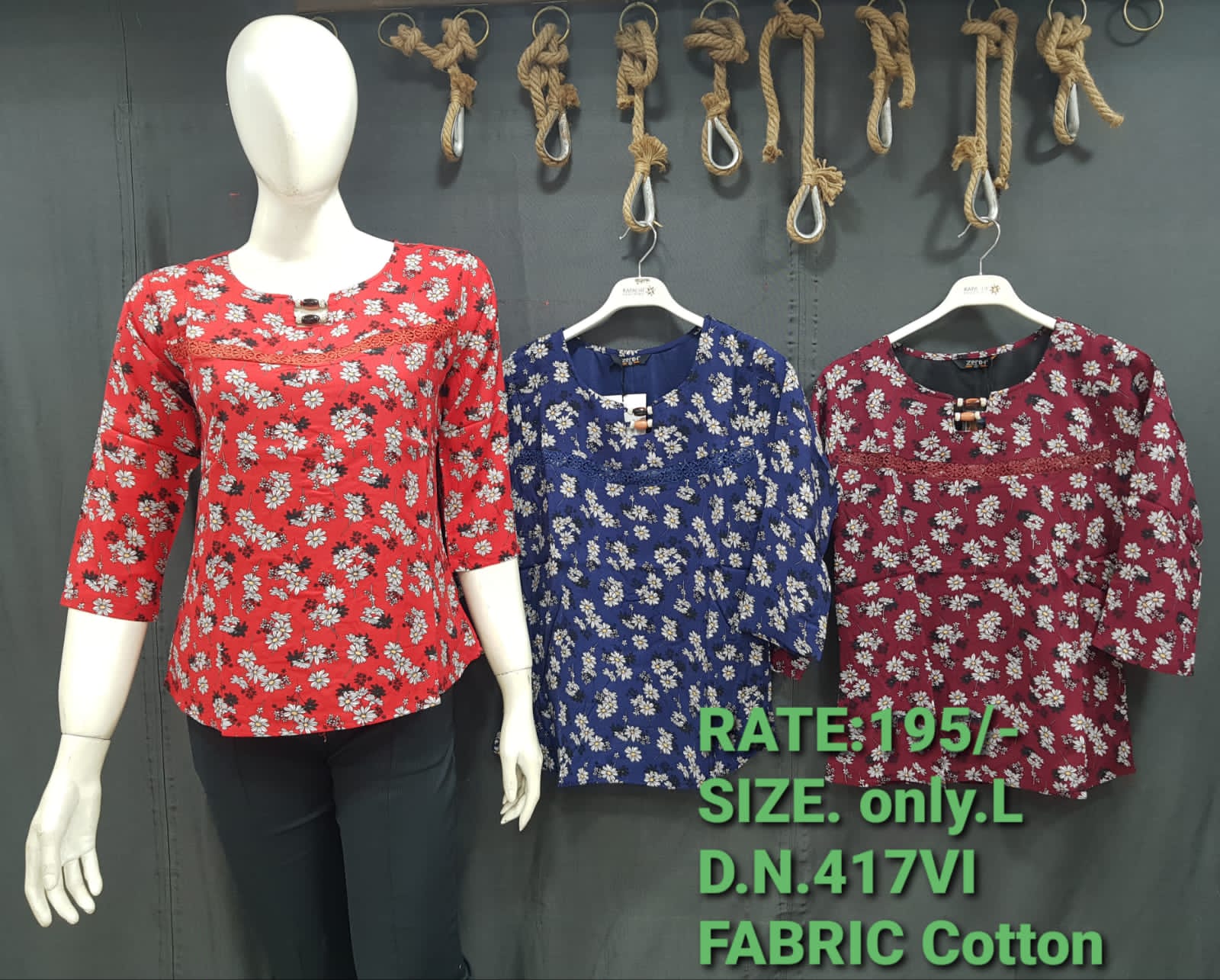 Cotton Floral Print Lace Yoke Top | Women's 3/4 Sleeve Casual Top | Zero+1