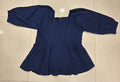 Peplum Button-Front Top | Women's 3/4 Sleeve Navy Blue Solid Blouse | Zero+1