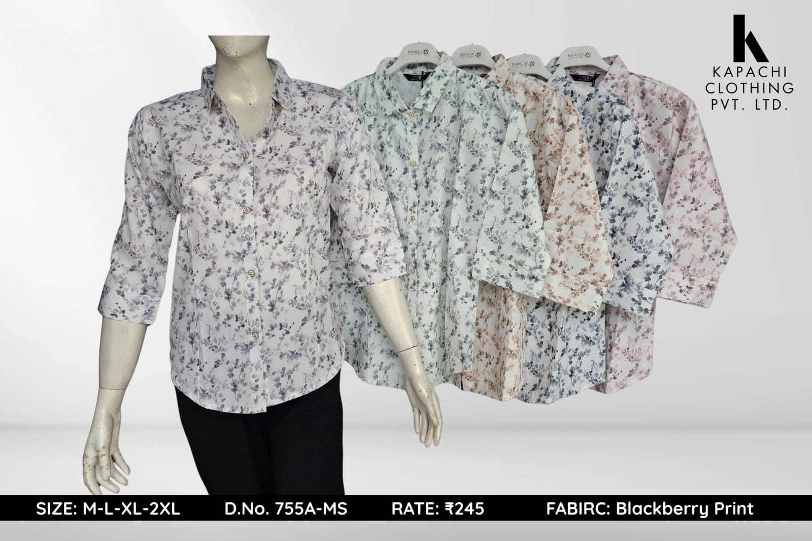 Women Blackberry Print 3/4 Sleeve Shirt – Multi-Colour | D.No. 755A-MS |Zero+1