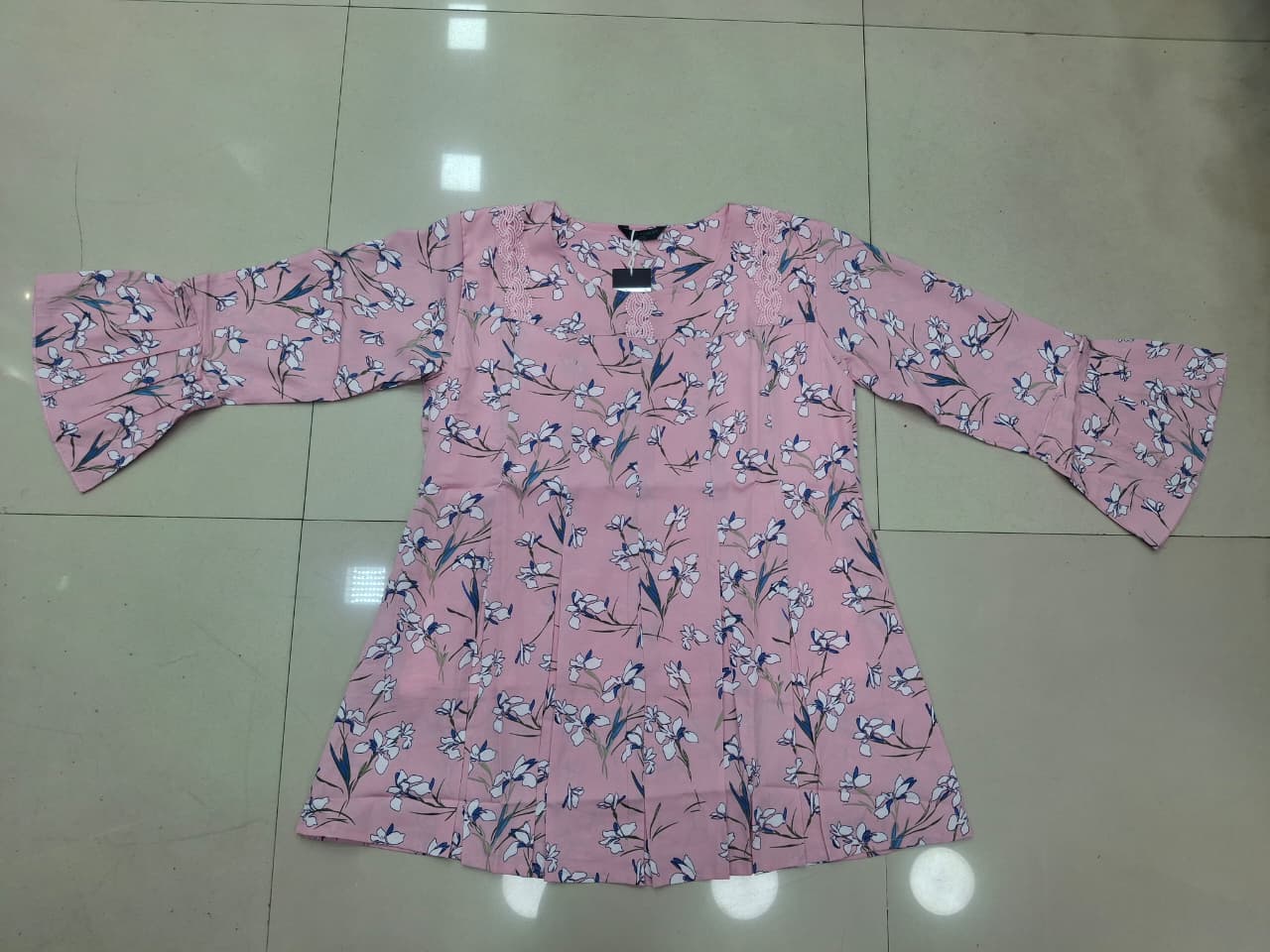 Women Pink Floral Print Bell Sleeve Top | Miss Kapachi