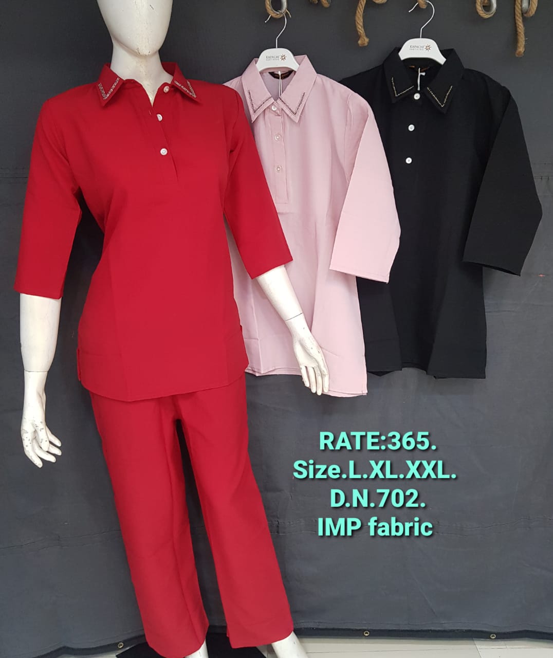 Women Solid Co-ord Set – Embroidered Collar Top & Straight Pants | D.No. 702 |Miss Kapachi