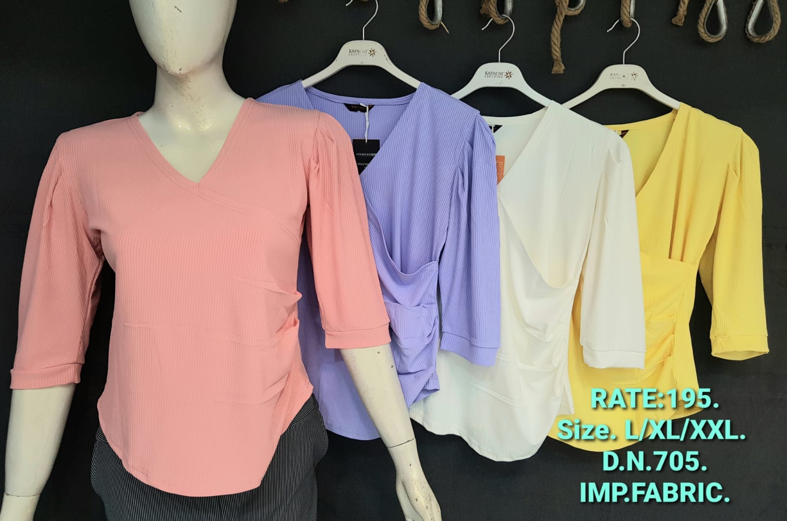 DN705 Women's V-Neck Ruched Top – IMP Fabric | 3/4 Sleeves | L XL XXL | Miss Kapachi