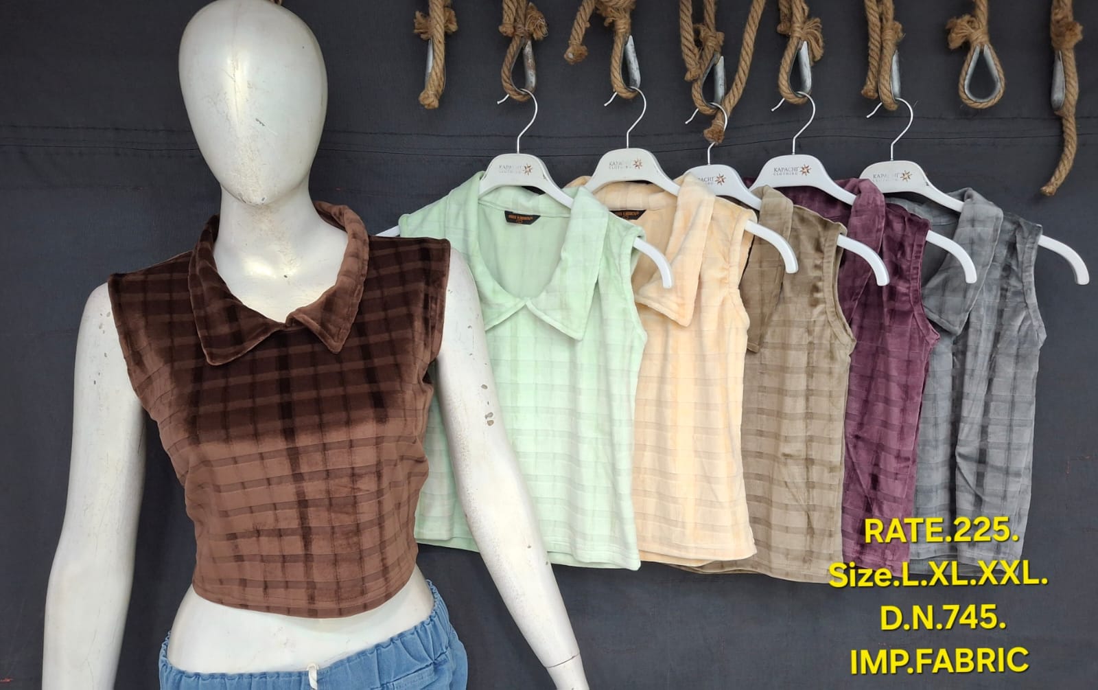 DN745 Women's Sleeveless Crop Top – Checkered IMP Fabric | Collar Neck | L XL XXL |Miss Kapachi