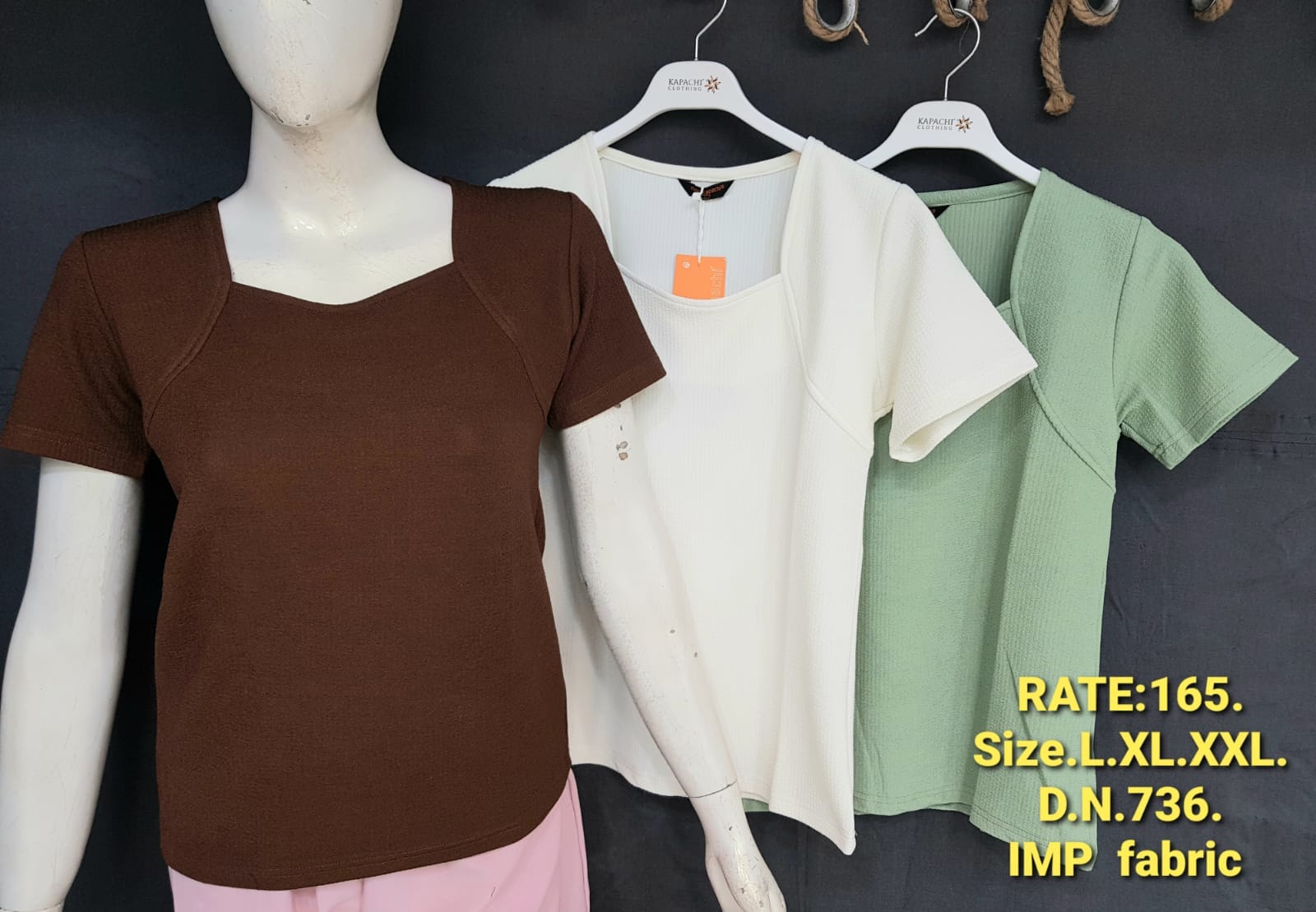 DN736 Women's Square Neck Top – IMP Fabric | Short Sleeves | Solid Colours | L XL XXL |Miss Kapachi