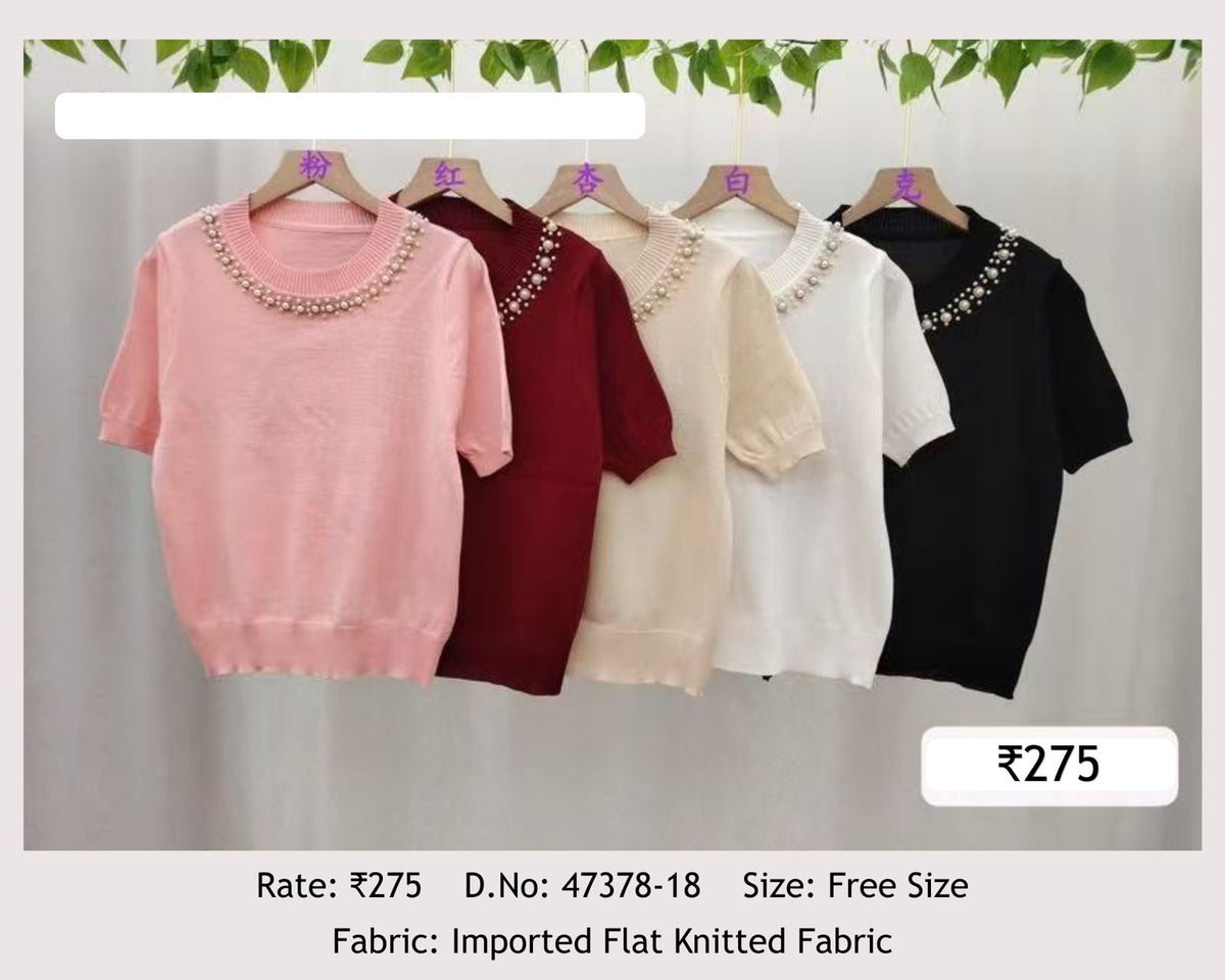 Pearl Neckline Knit Top | Imported Knitted Fabric | Free Size