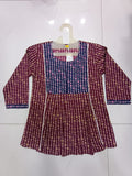 Printed Flared Kurti with Contrast Panel | Maroon & Navy |Miss Kapachi