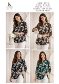 Tropical Leaf Print Top for Women - Mandarin Collar 3/4 Sleeve - Sizes M L XL XXL - 4 Colour Variants - D.No. 898-MS - Kapachi Clothing