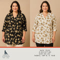 Golden Floral Print Longline Shirt for Women Plus Size 3XL 4XL - Collar Neck Button Down - D.No. 877-MS - Kapachi Clothing