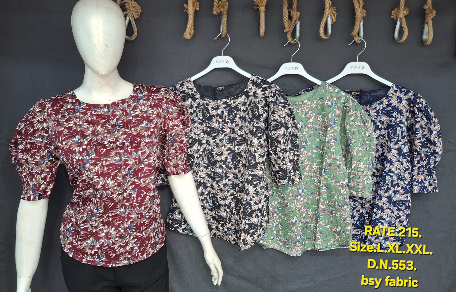 Floral Print BSY Puff Sleeve Top for Women - Round Neck - Sizes L XL XXL - 4 Colour Variants - D.No. 553 - Kapachi Clothing