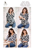 Abstract Swirl Print Top for Women - V-Neck A-Line Silhouette - Sizes M L XL XXL - Black White - D.No. 905-MS - Kapachi Clothing