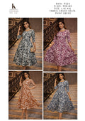Floral Print Crush Fabric Flared Midi Dress for Women - Fitted Bodice Full Flare - Sizes L XL XXL - 4 Colours - D.No. 908-MS - Kapachi Clothing