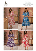 100% Rayon Floral Print Flared Midi Dress for Women - V-Neck Flutter Sleeves - Sizes L XL 2XL - 4 Colour Variants - D.No. 422-MS - Kapachi Clothing