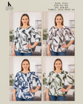Abstract Print Balloon Sleeve Top for Women Plus Size 3XL 4XL - Round Neck Gathered Cuff - 4 Colour Variants - D.No. 448-MS - Kapachi Clothing